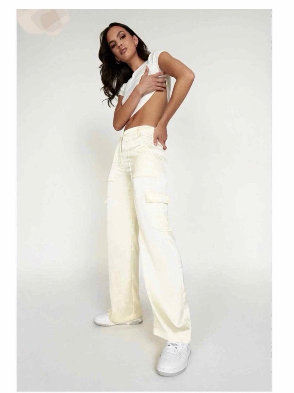 Meshki Amaya lace up cargo pants bone, size small NWT